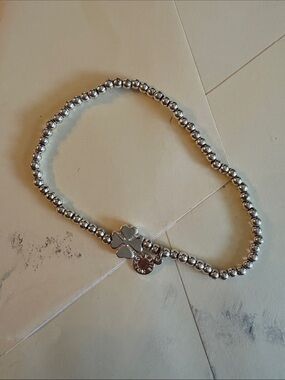Silver Bead Clover Charm Stretch Bracelet